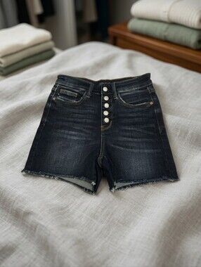 Judy Blue High-Rise Exposed Button Fly Denim Shorts Small
